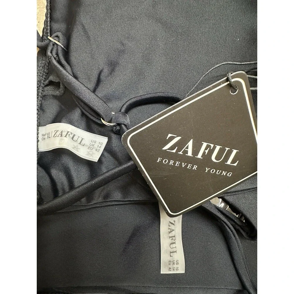 NWT Zaful Women's US 10 Black 2 Piece Bikini Set Top & Bottoms NEW